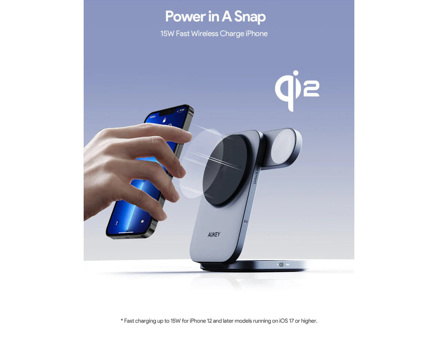 Aukey MagFusion Z Qi2 LC‑MC312 3‑in‑1 foldable wireless charger for iPhone Watch AirPods