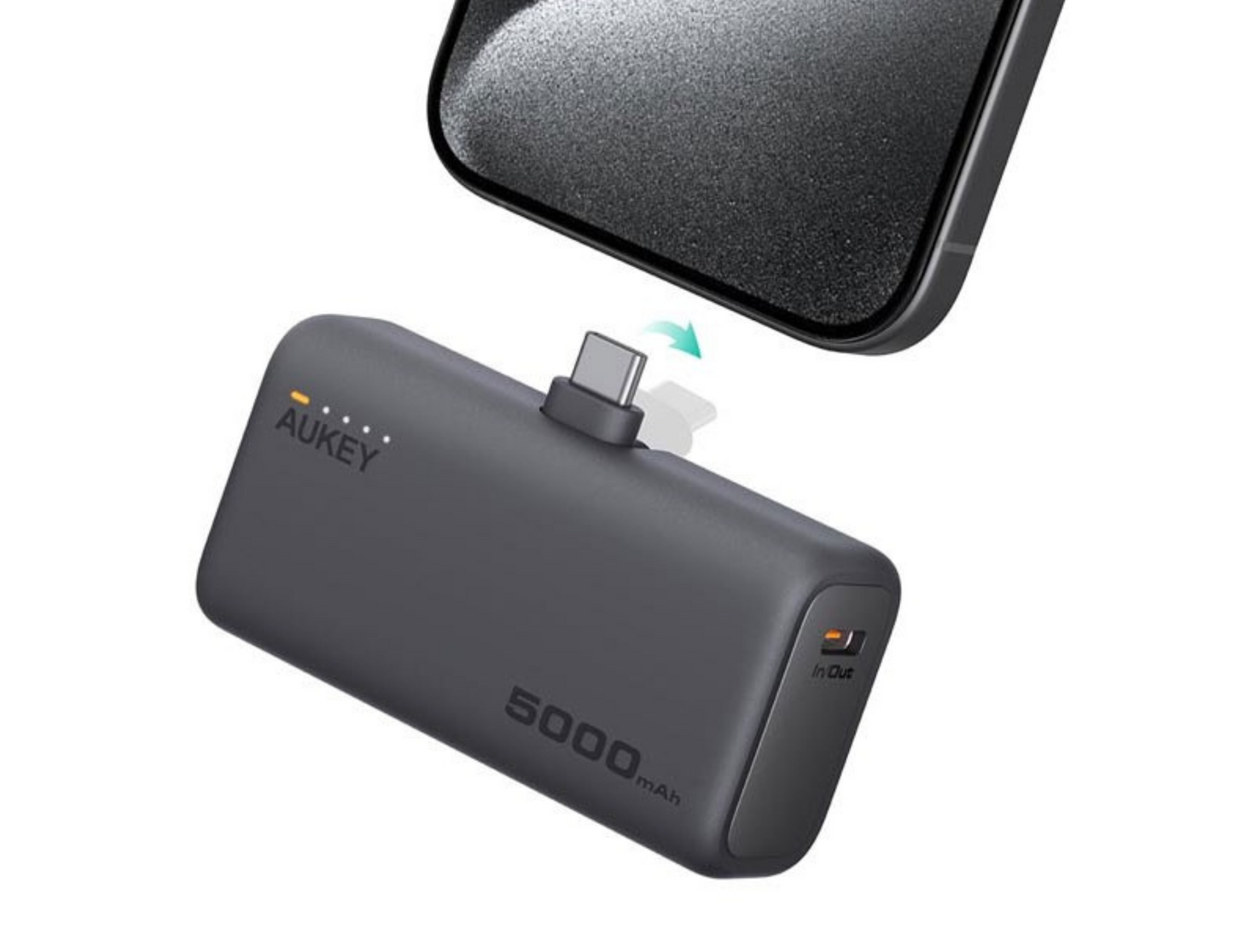 Aukey Spark Mini power bank with built-in USB-C port and foldable design.