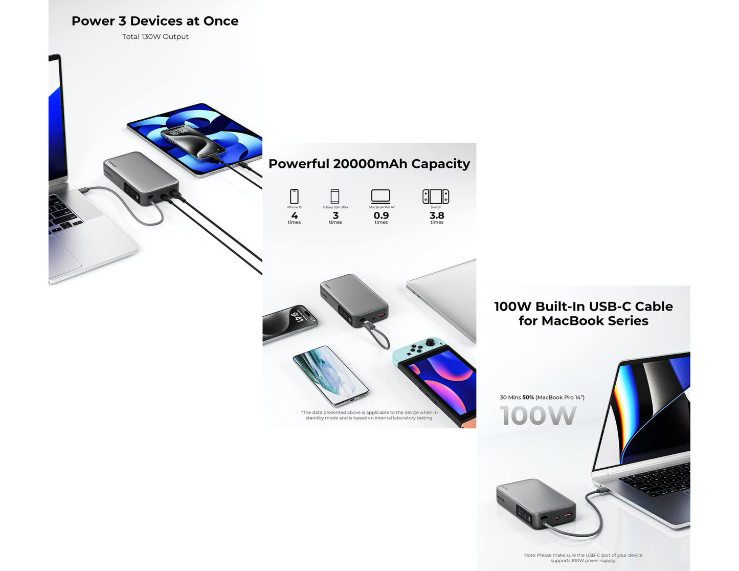 Aukey Spark Sling 20000mAh PB-Y48 gray power bank with built-in USB-C cable and smart display at Thabthaba Store Qatar.