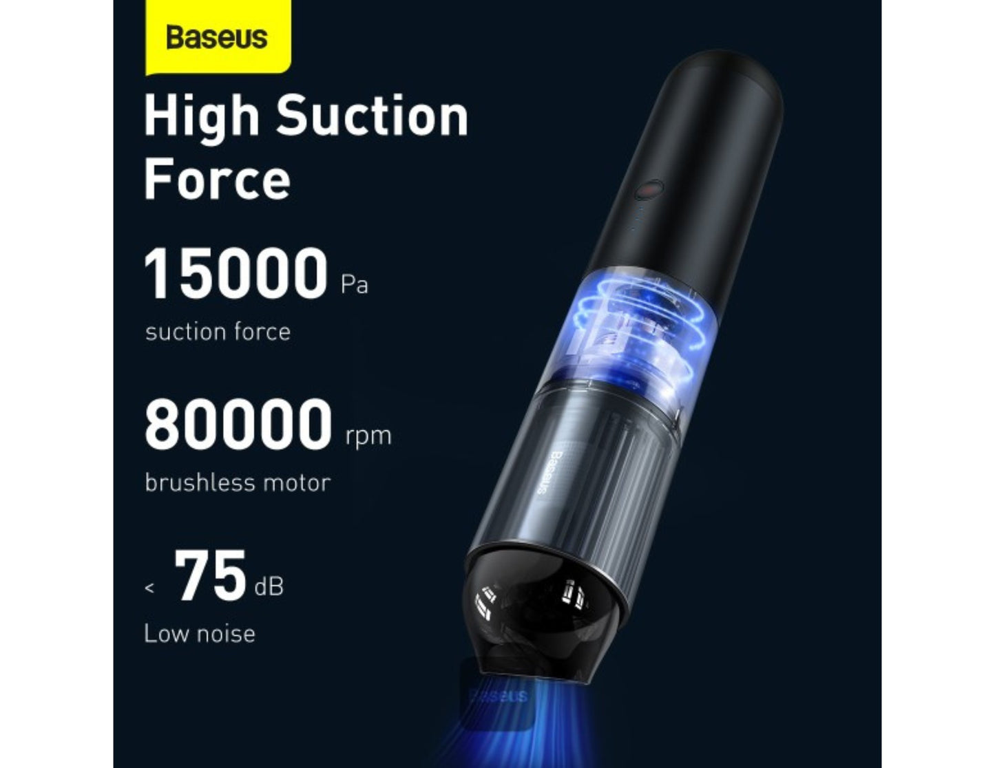 Baseus A3 Car Vacuum Cleaner CRXCQA3-0A, 15000Pa cordless, metal body with lighting, at Thabthaba Store Qatar