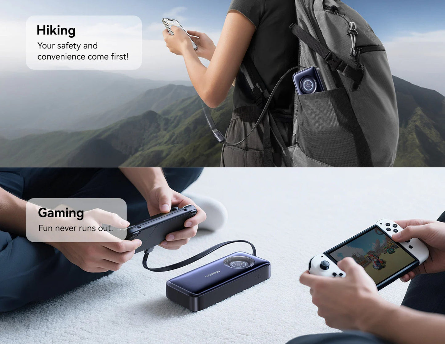 Baseus EnerCore CR11 power bank 20000mAh 67W E0027H00 with retractable USB-C cable, digital display at Thabthaba Store Qatar