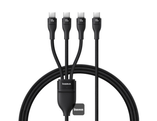 Baseus Flash Series 3 100W Type-C to C+C+C fast charging cable, 1.5M nylon braided, P10377503111-00, at Thabthaba Store Qatar