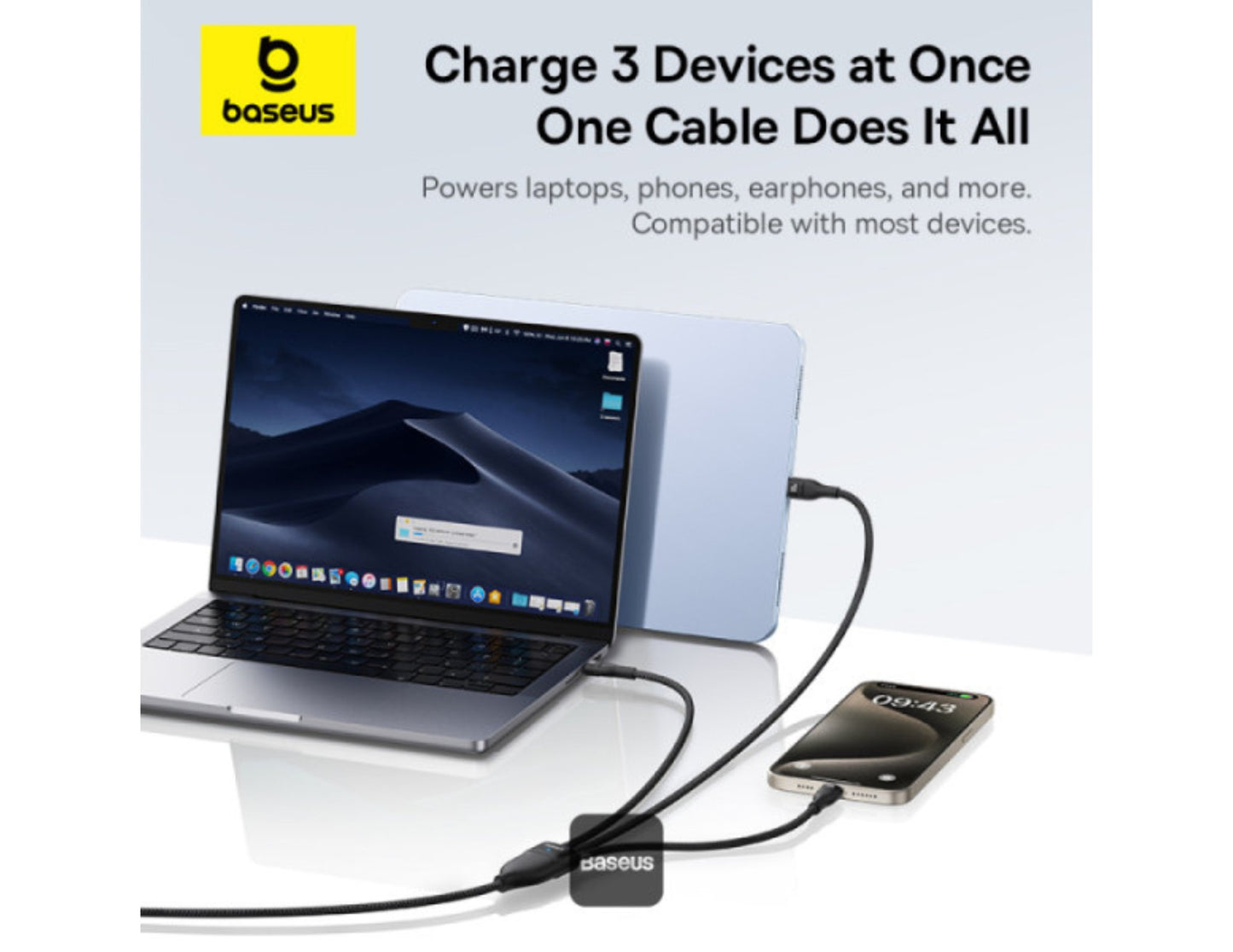 Baseus Flash Series 3 100W Type-C to C+C+C fast charging cable, 1.5M nylon braided, P10377503111-00, at Thabthaba Store Qatar