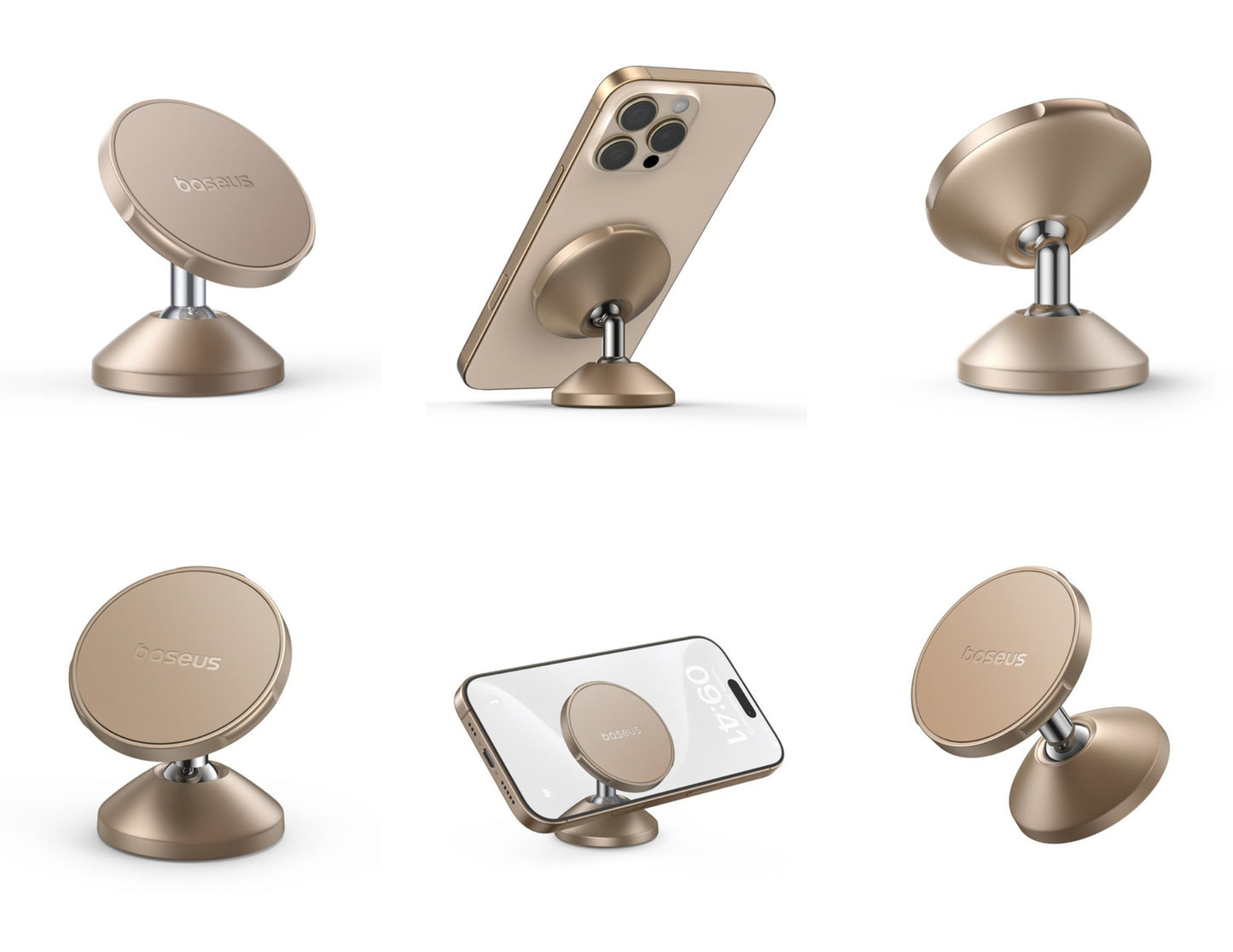 Baseus GoTrip DC1 Small Ears Magnetic Car Holder C0013401 Stellar Gold, vertical type, at Thabthaba Store Qatar