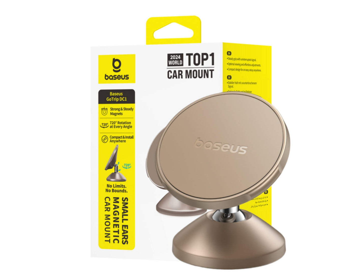 Baseus GoTrip DC1 Small Ears Magnetic Car Holder C0013401 Stellar Gold, vertical type, at Thabthaba Store Qatar