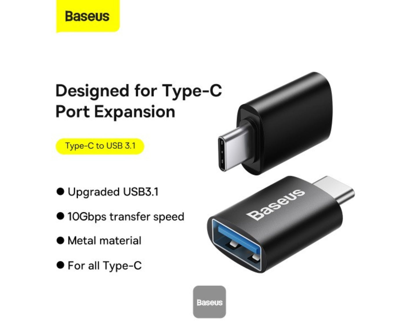 Baseus Ingenuity Series Mini OTG adapter USB-C to USB-A 3.1 Black ZJJQ000001 at Thabthaba Store Qatar