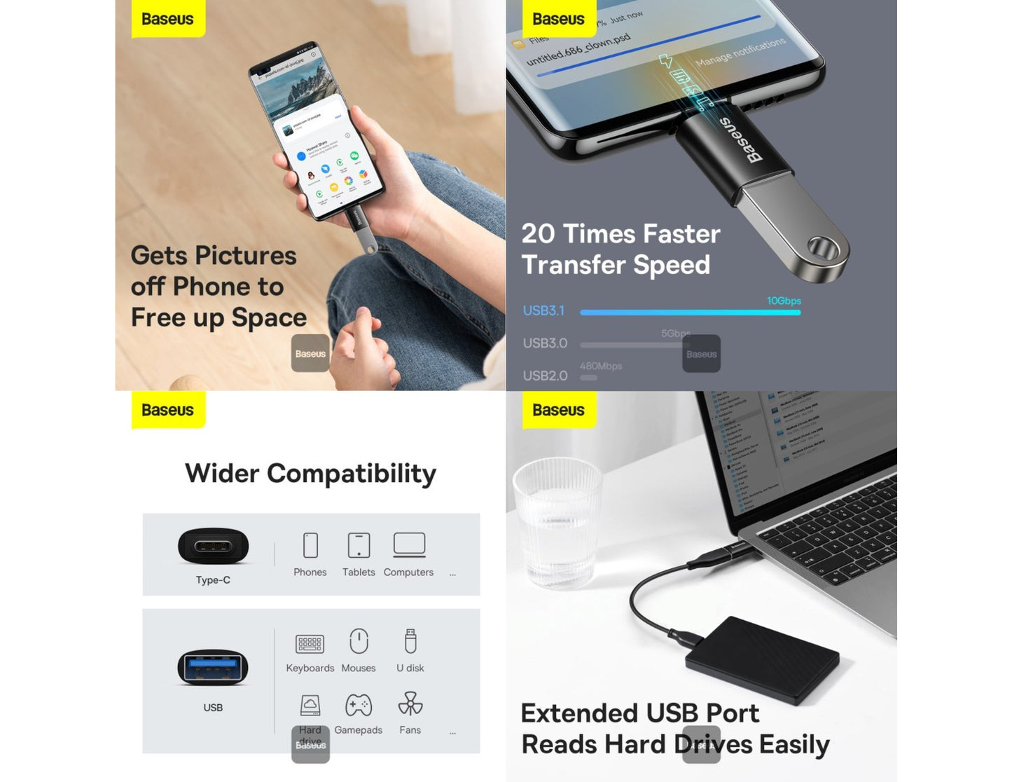 Baseus Ingenuity Series Mini OTG adapter USB-C to USB-A 3.1 Black ZJJQ000001 at Thabthaba Store Qatar