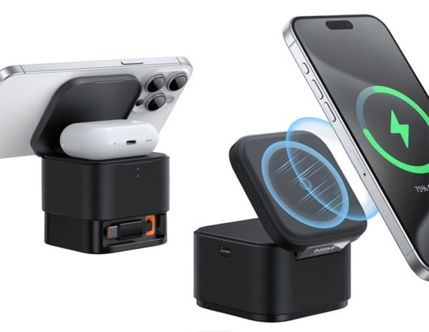 Close-up of the USB-C output for Apple Watch charging on the Baseus MagPro.