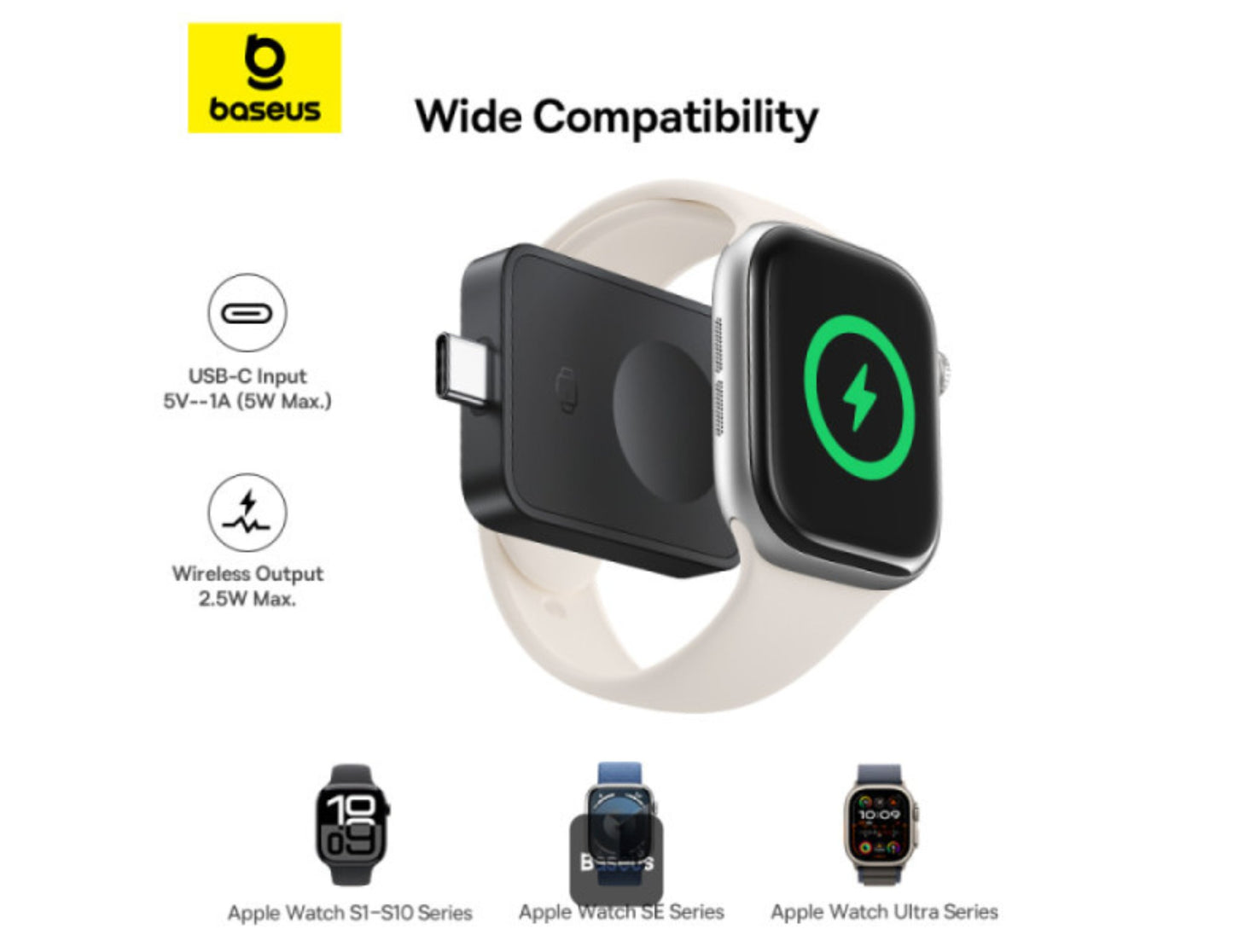 Baseus MagPro magnetic wireless charger for Apple Watch P10264106123-00, USB-C input, charger only, at Thabthaba Store Qatar