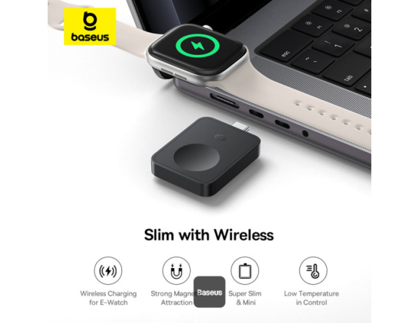 Baseus MagPro magnetic wireless charger for Apple Watch P10264106123-00, USB-C input, charger only, at Thabthaba Store Qatar