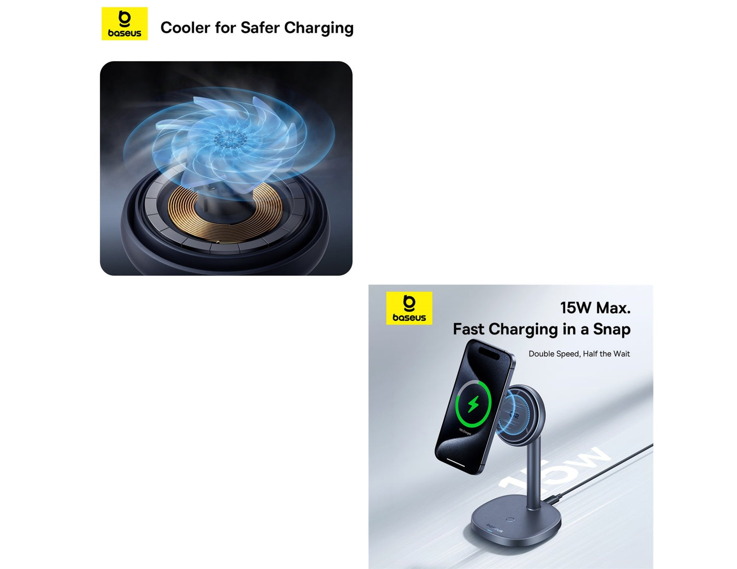 Baseus Orbit 2 Pro P10273500813-00 Qi2 wireless charging stand, air-cooled, dual device design, Space Grey at Thabthaba Store Qatar