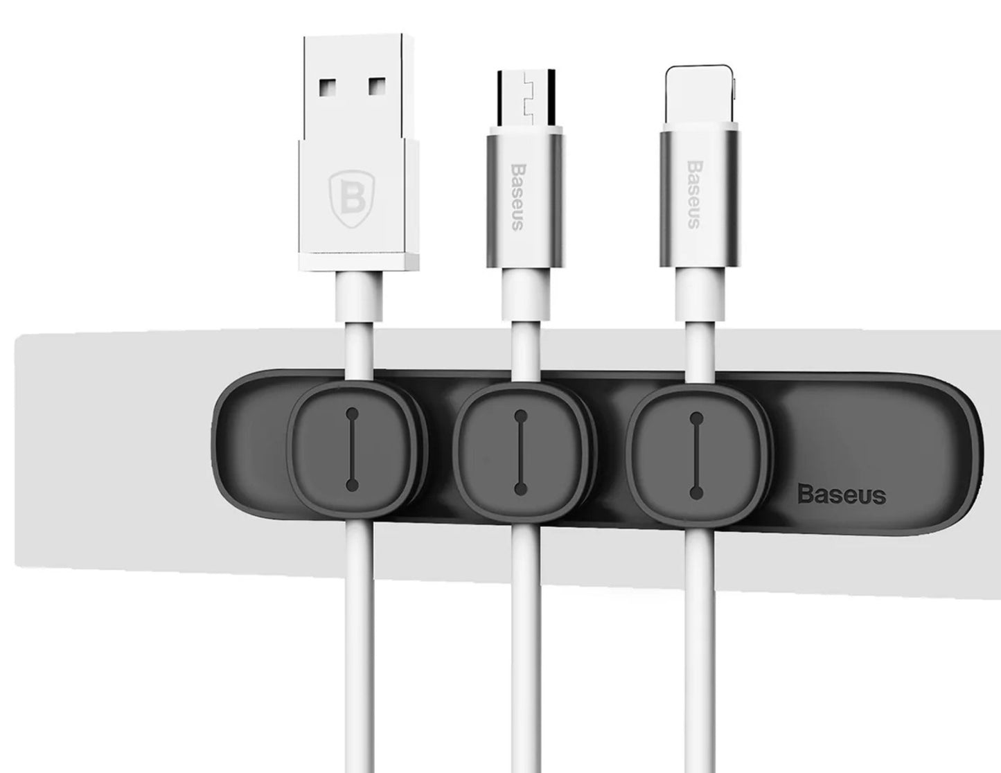 Baseus Peas magnetic cable organizer ACWDJ-01 black, 3-clip desk wire holder, at Thabthaba Store Qatar