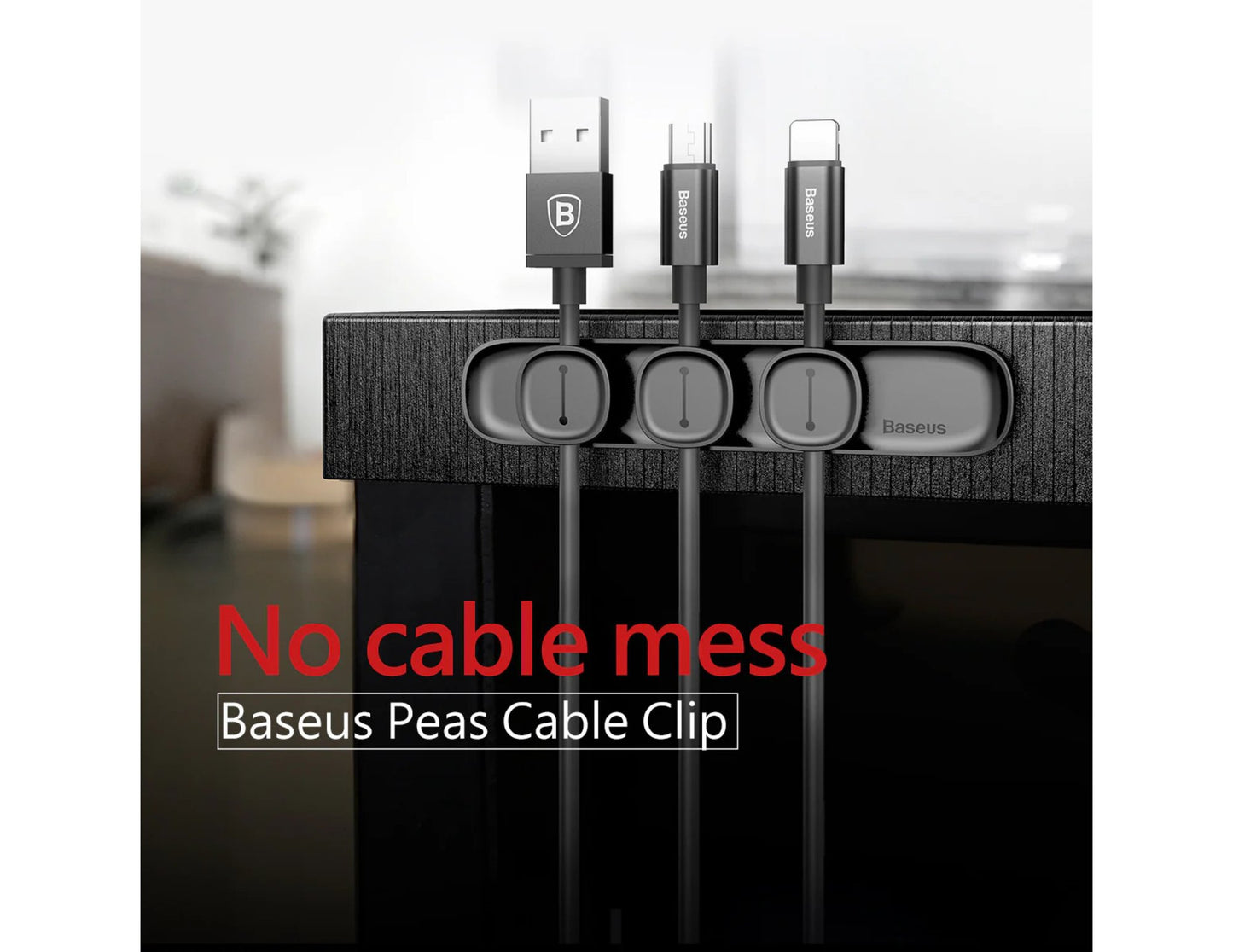 Baseus Peas magnetic cable organizer ACWDJ-01 black, 3-clip desk wire holder, at Thabthaba Store Qatar