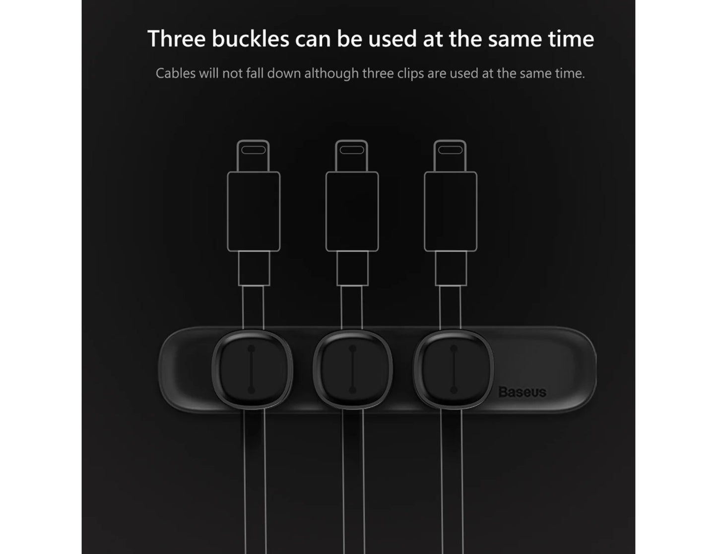 Baseus Peas magnetic cable organizer ACWDJ-01 black, 3-clip desk wire holder, at Thabthaba Store Qatar