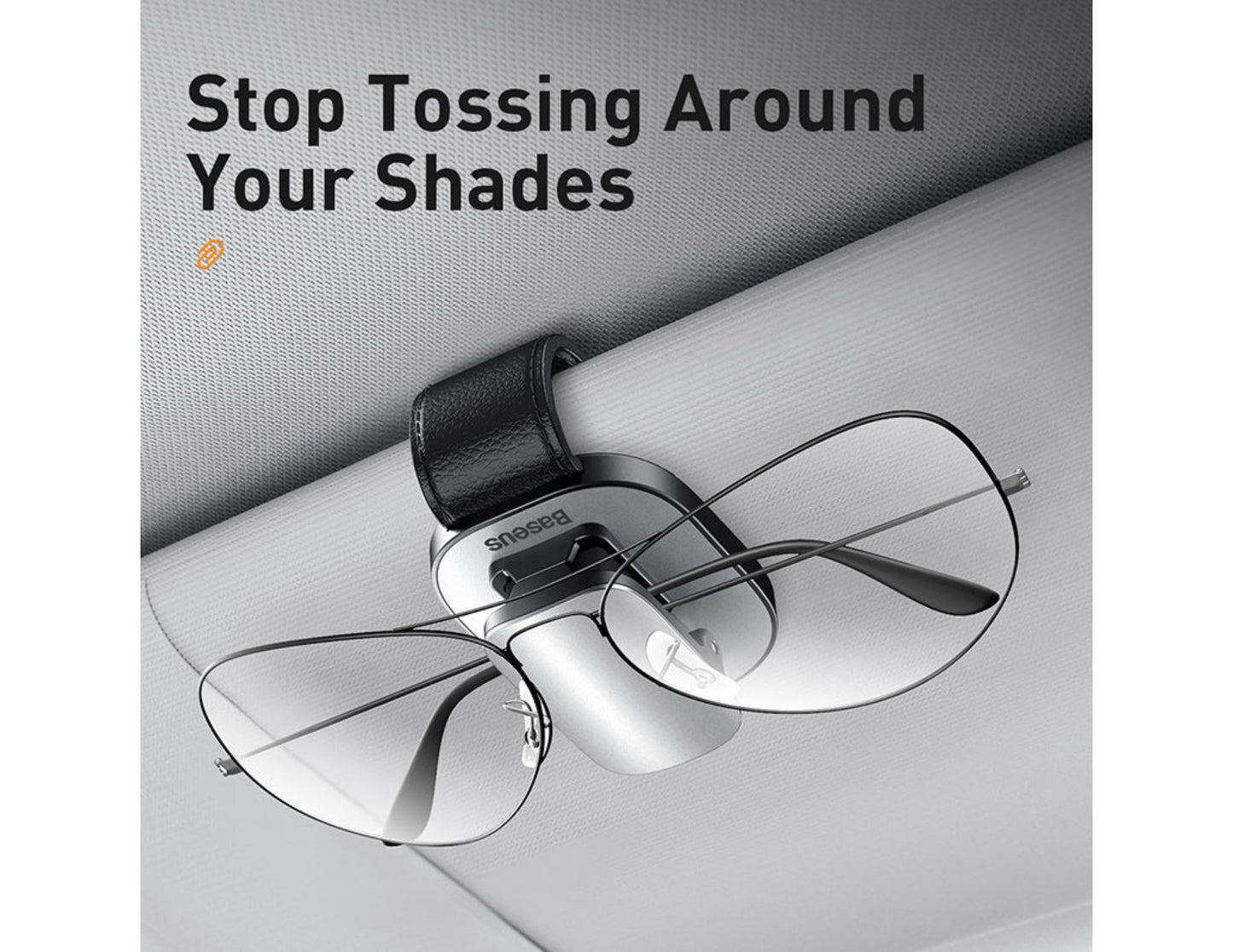 Baseus platinum vehicle eyewear clip clamping type ACYJN-B01, secure car glasses holder, at Thabthaba Store Qatar