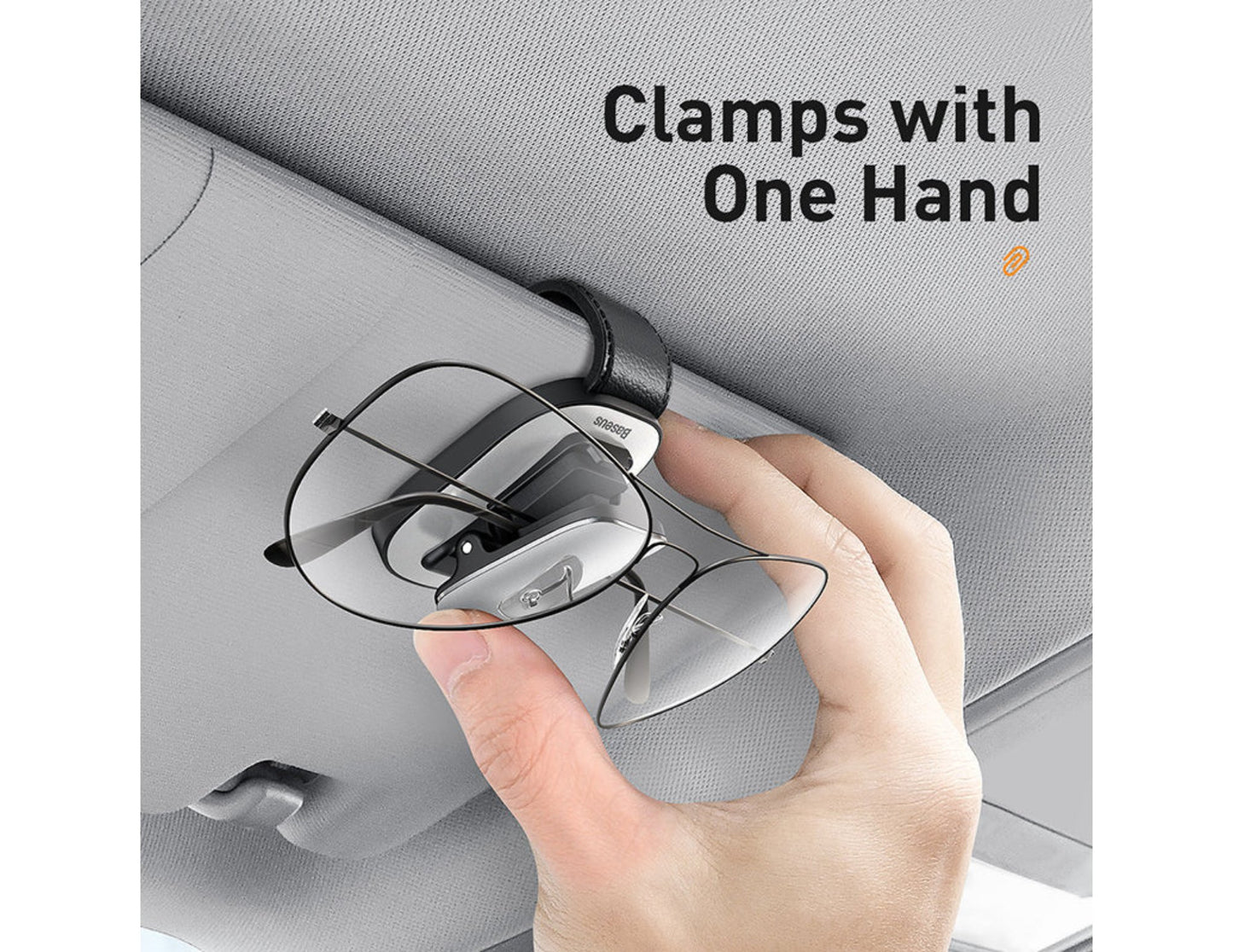 Baseus platinum vehicle eyewear clip clamping type ACYJN-B01, secure car glasses holder, at Thabthaba Store Qatar