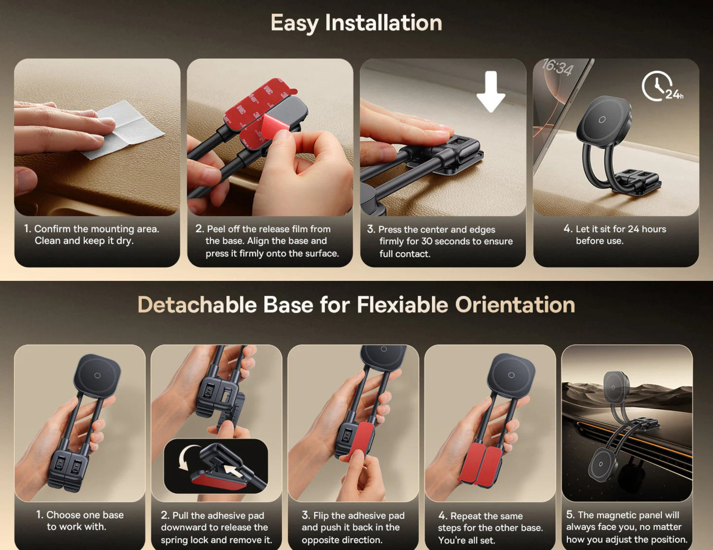 Baseus PrimeTrip C03s magnetic car mount C0013701, stick-on dual-arm design, Cosmic Black, at Thabthaba Store Qatar