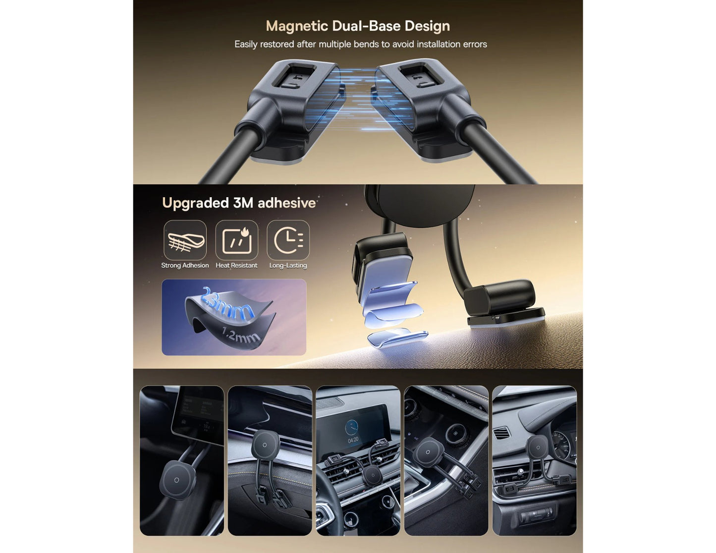 Baseus PrimeTrip C03s magnetic car mount C0013701, stick-on dual-arm design, Cosmic Black, at Thabthaba Store Qatar