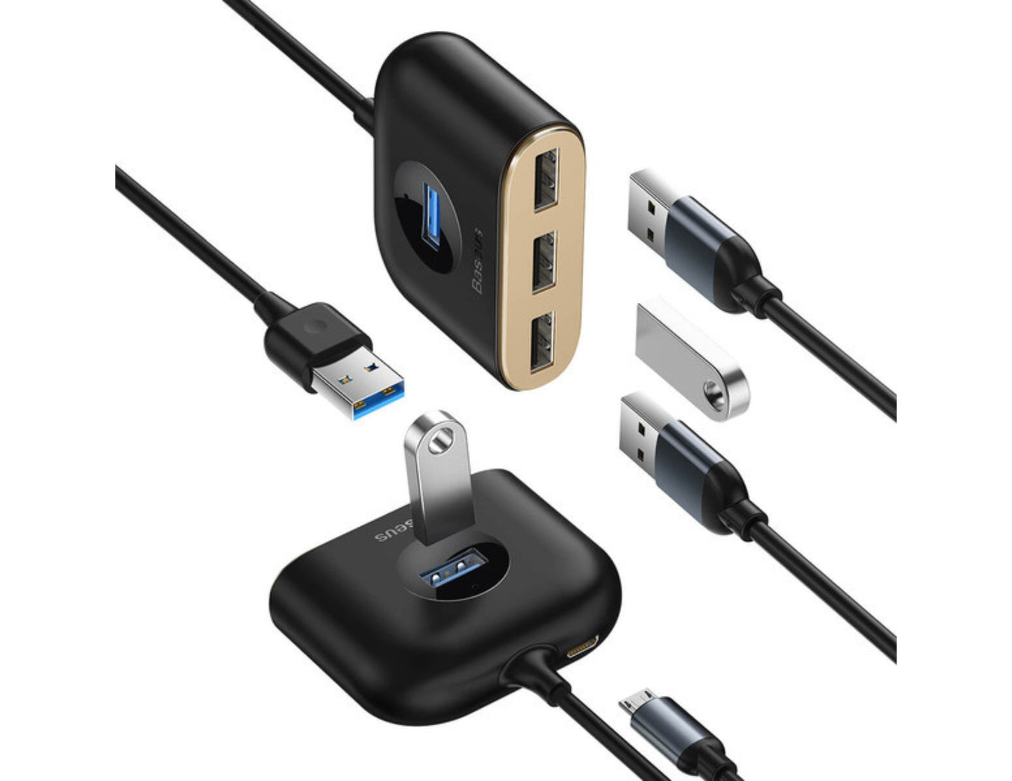 Baseus Square Round 4-in-1 USB hub adapter CAHUB-AY01, 1M black cable, at Thabthaba Store Qatar