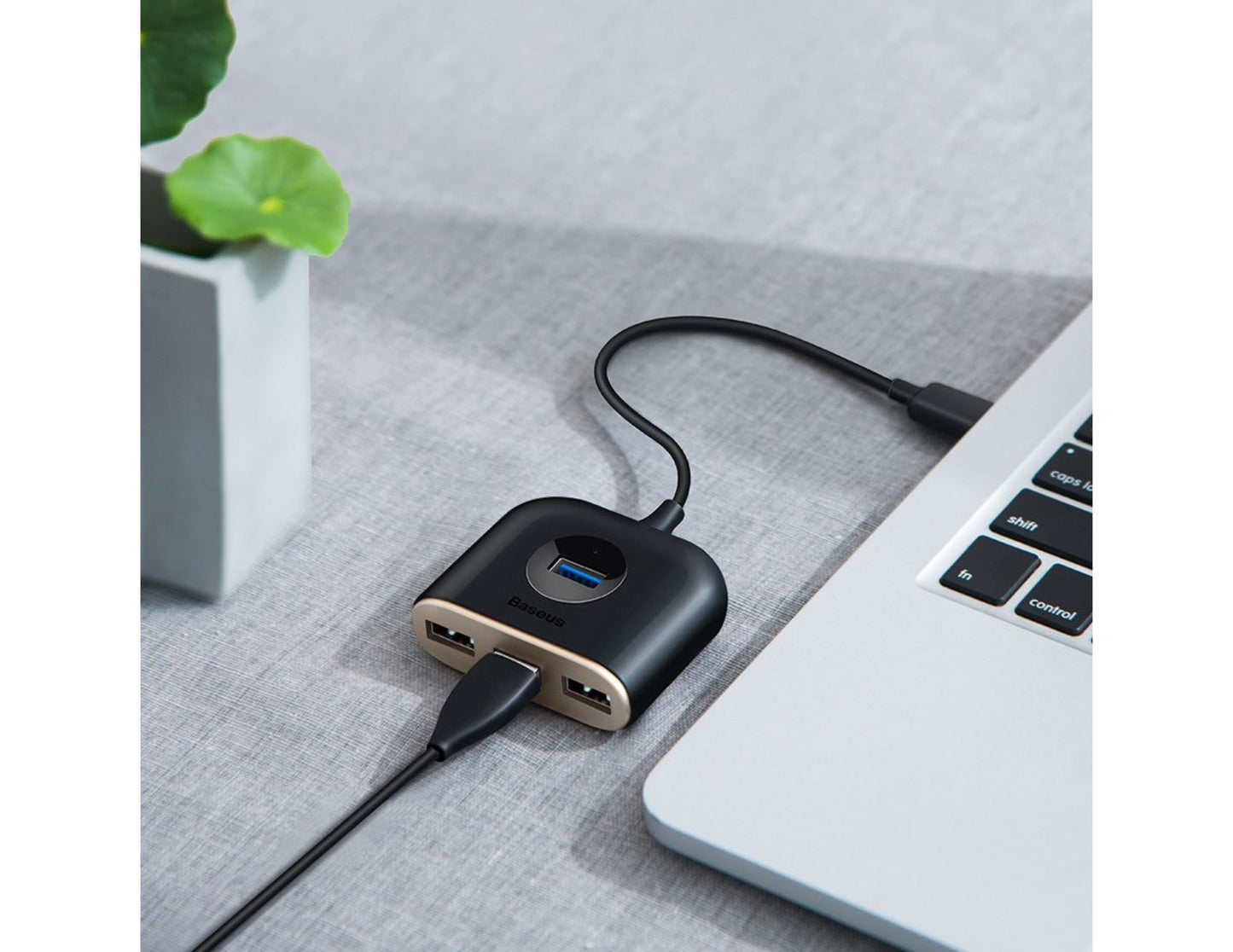 Baseus Square Round 4-in-1 USB hub adapter CAHUB-AY01, 1M black cable, at Thabthaba Store Qatar