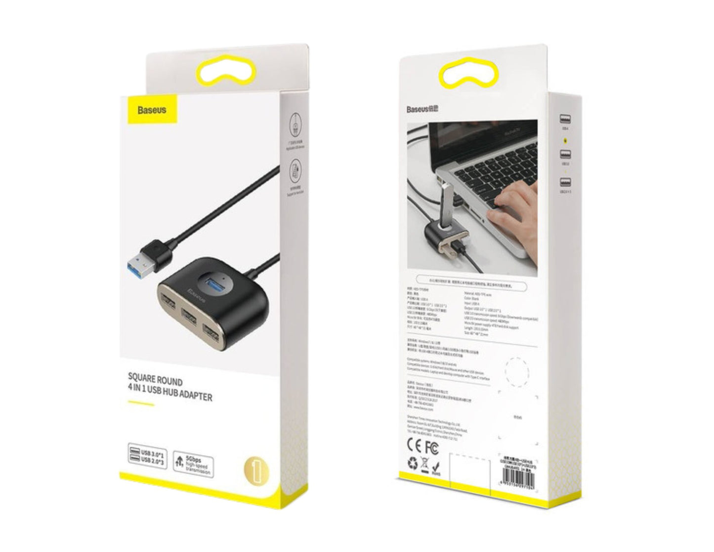 Baseus Square Round 4-in-1 USB hub adapter CAHUB-AY01, 1M black cable, at Thabthaba Store Qatar