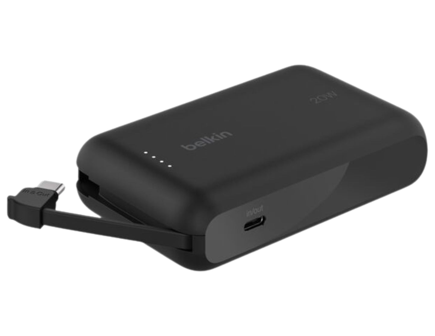 Black Belkin BoostCharge BPB021hq 10K 20W power bank with USB-C cable from Thabthaba Store with Belkin branding on a white background