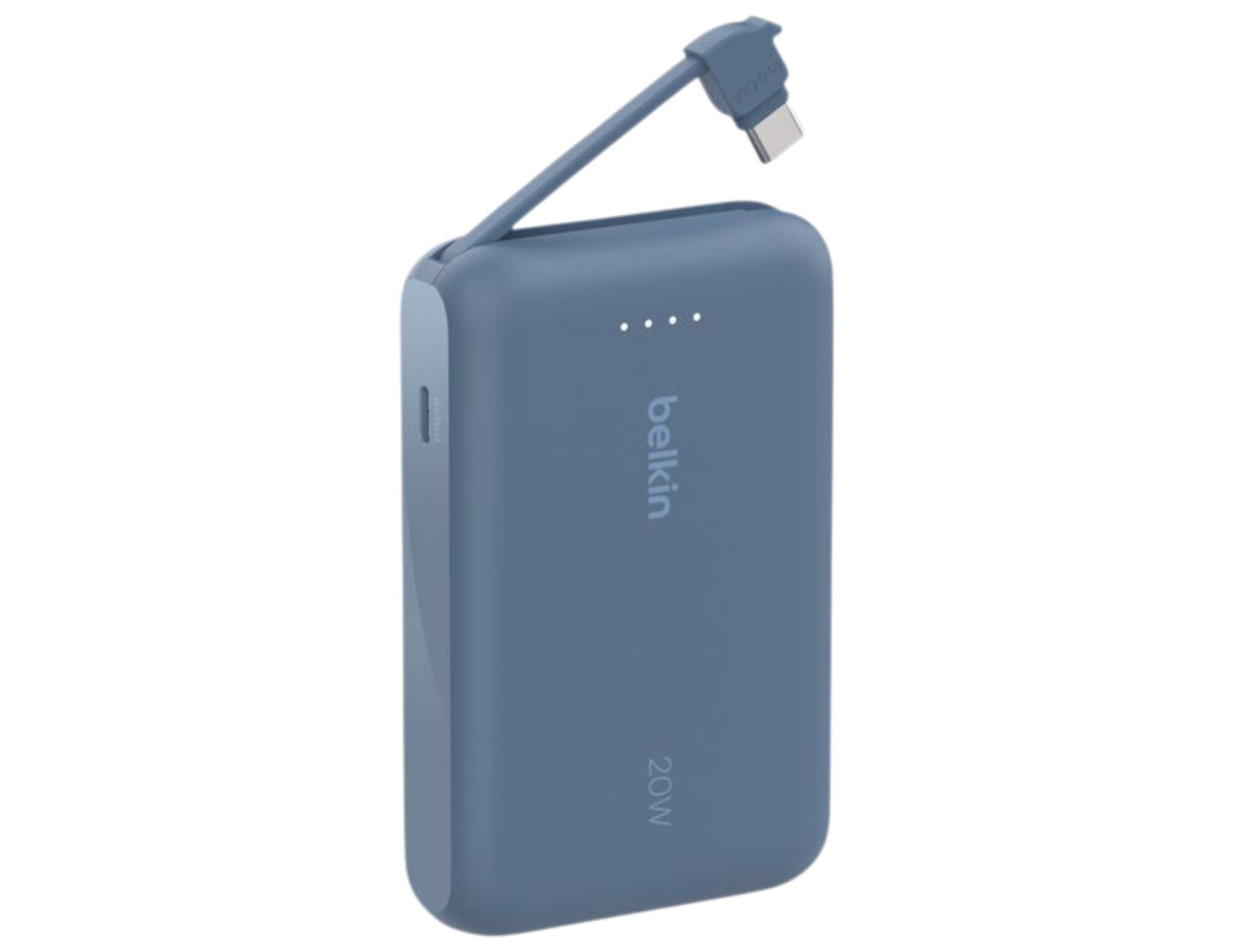 Blue Belkin BoostCharge BPB021hq 10K 20W power bank with USB-C cable from Thabthaba Store on a white background, featuring the Belkin brand.