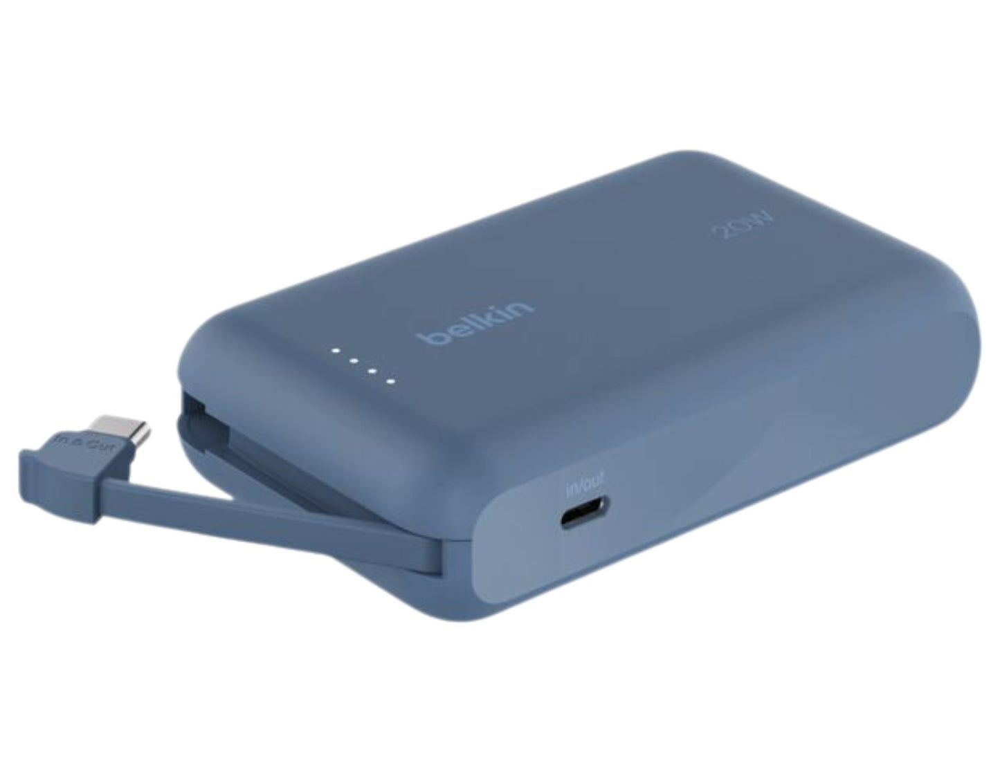 Blue Belkin BoostCharge BPB021hq 10K 20W power bank with USB-C cable from Thabthaba Store with USB-C cable on a white background