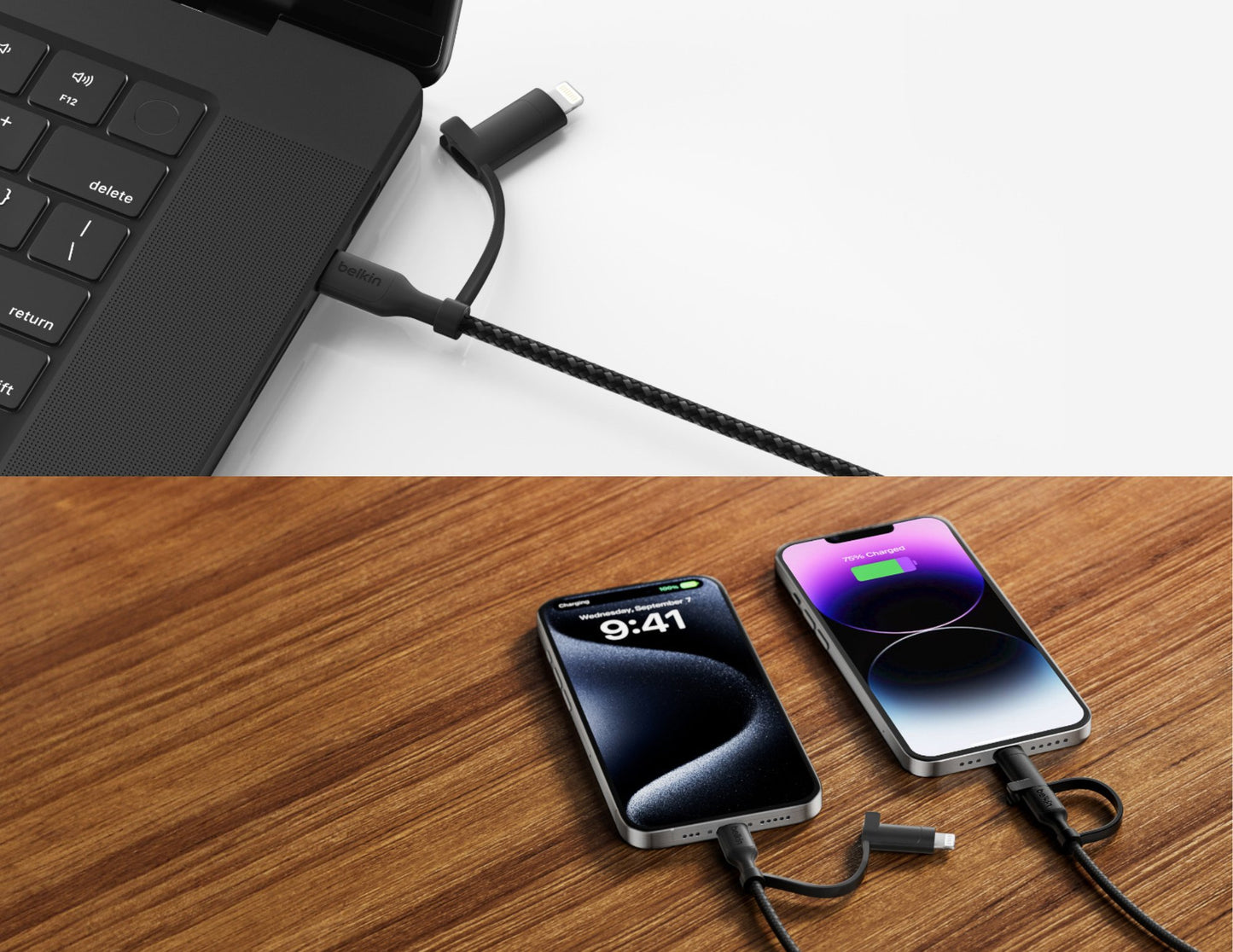 Belkin BoostCharge Pro 2-in-1 60W cable CAC003hq1.5M USB-C & Lightning, available at Thabthaba Store Qatar