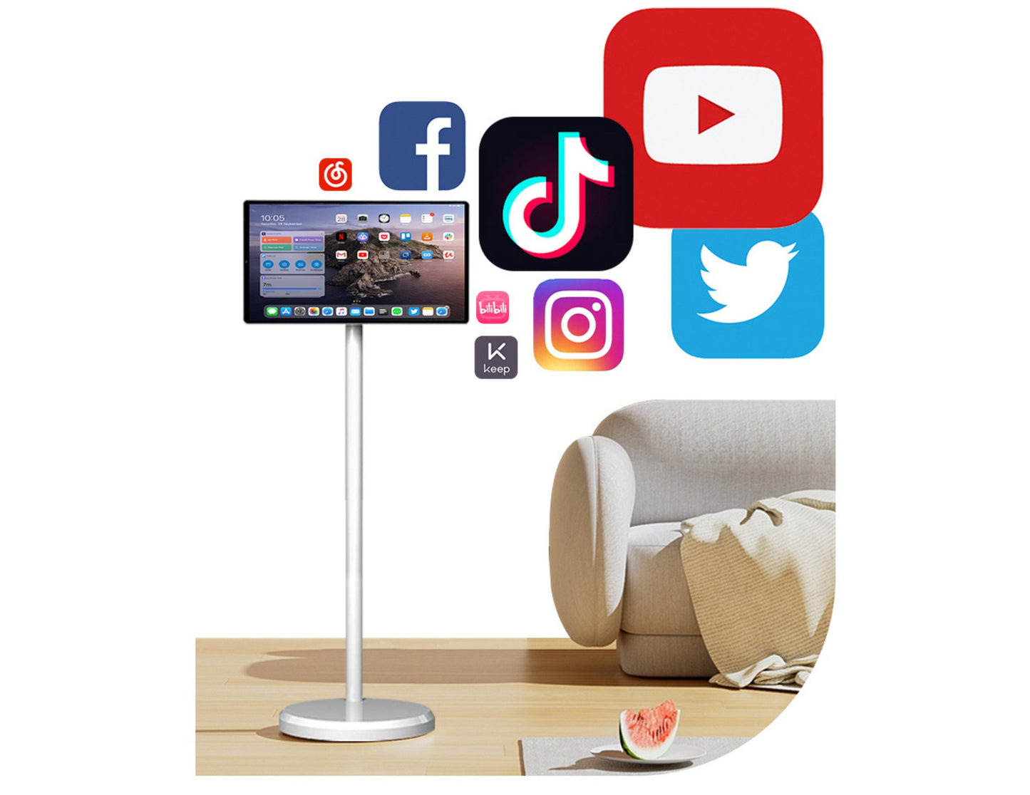 D01 Stand by Me 21.5 inch Android smart TV with touch screen and camera on wheeled stand available in Qatar