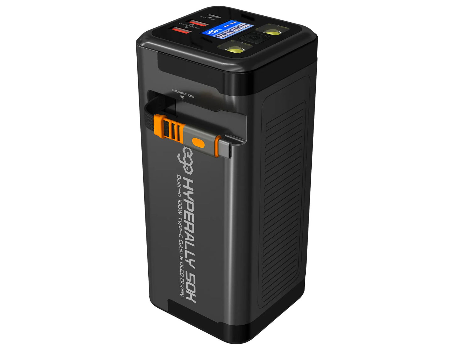 Ego HyperAlly 50K HA50 100W Power Bank 50,000mAh with OLED display and built-in Type-C cable available at Thabthaba Qatar