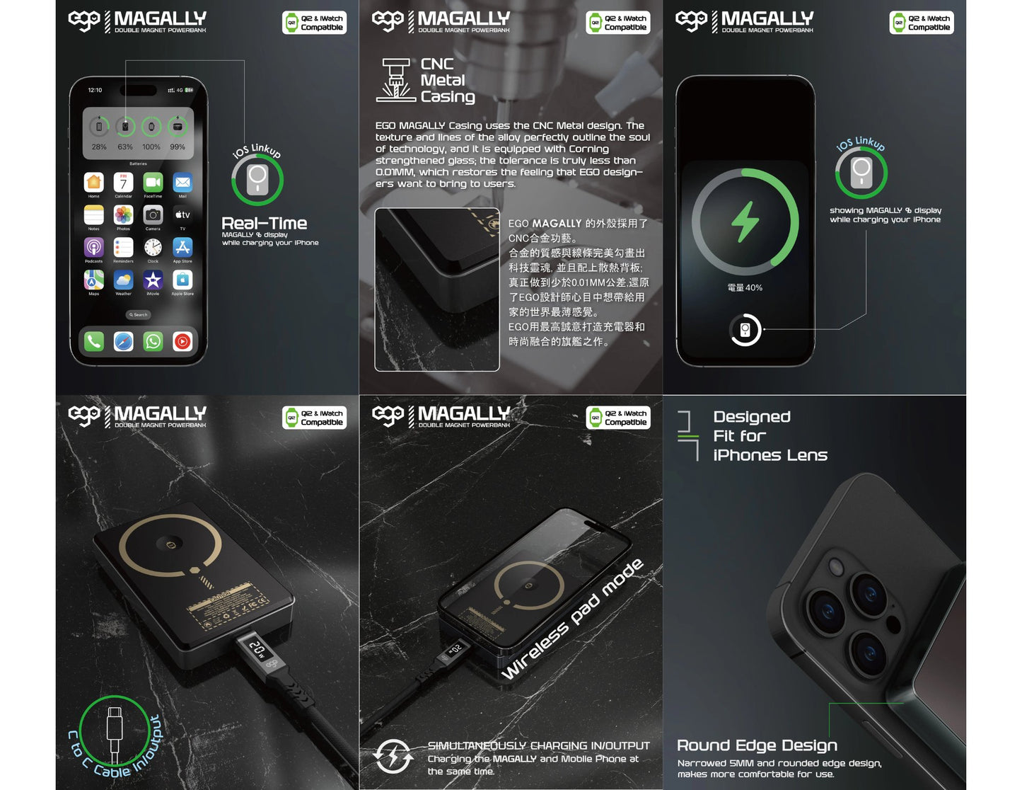 Ego MagAlly 3in1 Double-sided Magnetic QI2 10000mAh Powerbank E16B3 15W Wireless Fast Charging with OLED Display, available at Thabthaba Store Qatar