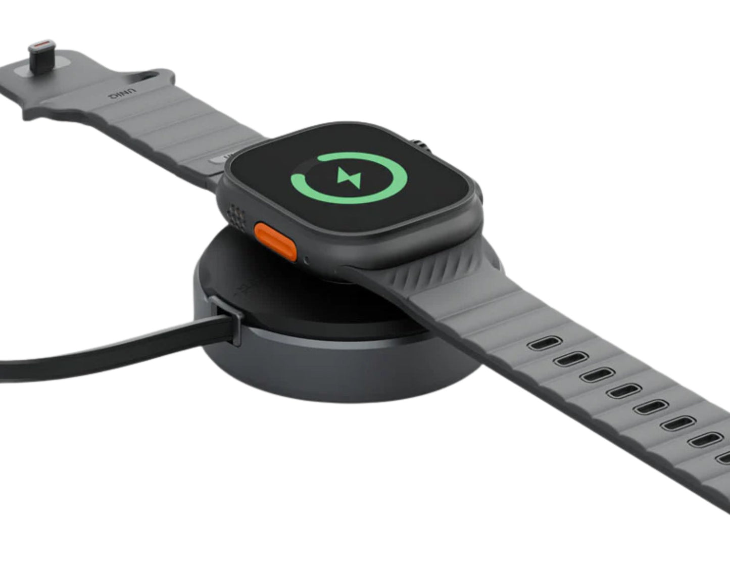 Energea MagDuo Arc 2 in 1 wireless charger with built in retractable cable for phone and Apple Watch