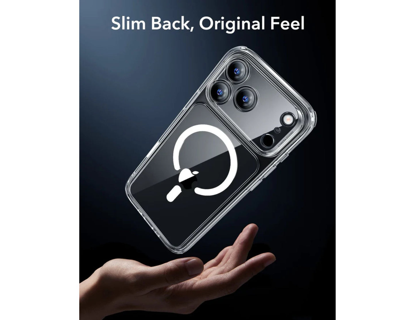 ESR Classic Hybrid Magnetic Case Camera Control clear for iPhone 17 Pro & Pro Max at Thabthaba Store Qatar.