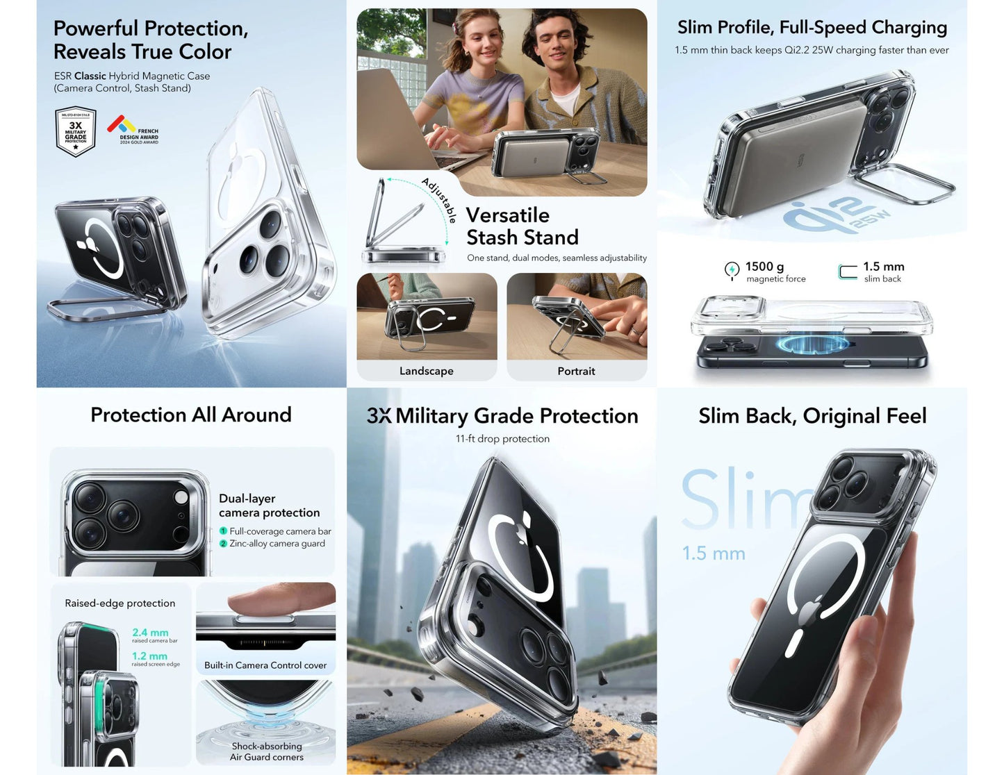 ESR Hybrid Magnetic Clear Case for iPhone 17 Pro and 17 Pro Max with Camera Control and Stash Stand in Qatar, Thabthaba Store