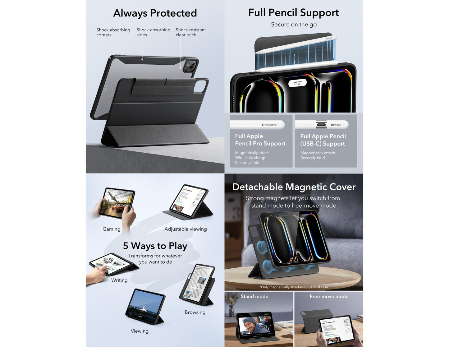 ESR Rebound Hybrid Case 360 detachable magnetic for iPad Pro 11 2024/2025 at Thabthaba Store Qatar.