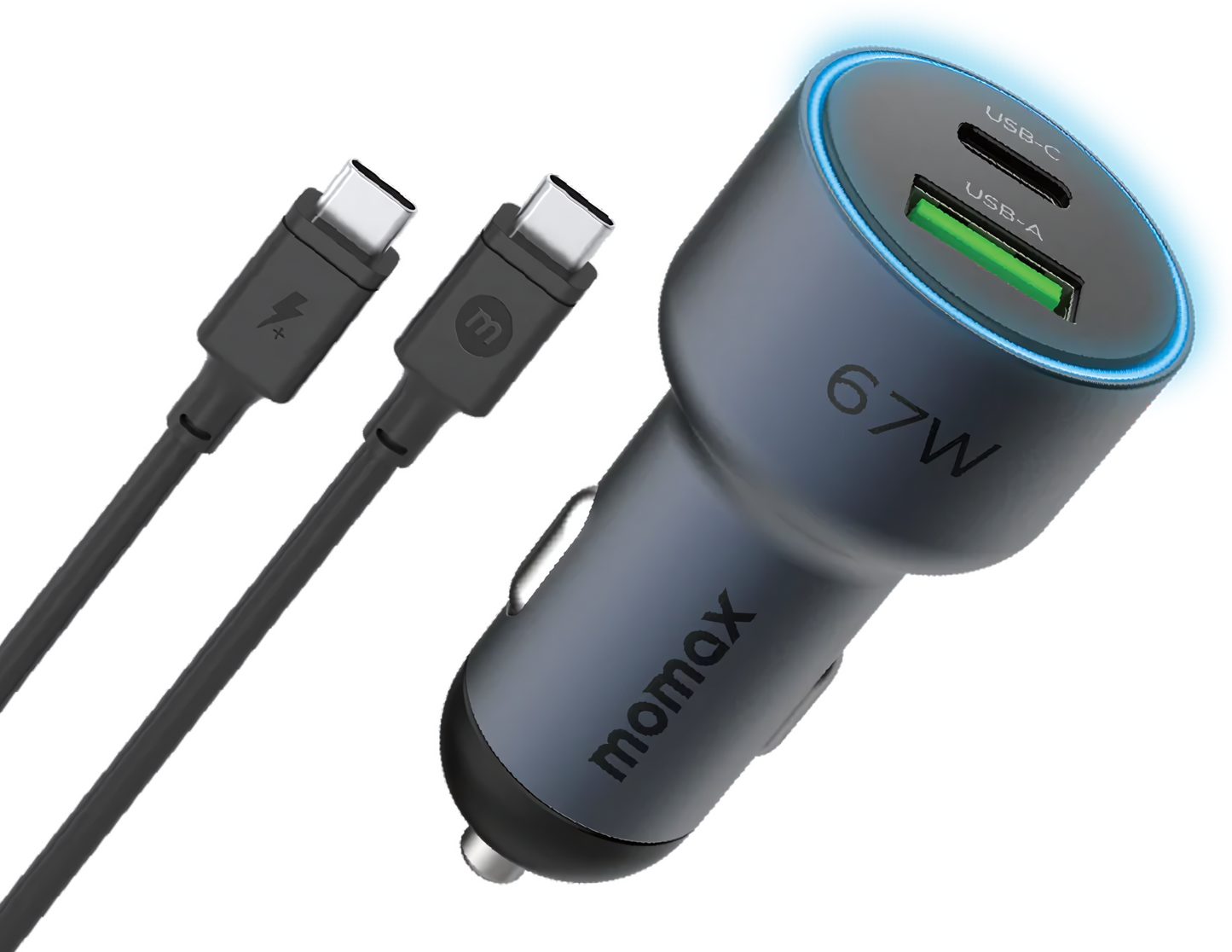Momax MoVe | Dual-Port Car Charger + Charging Cable Type C to Type C (67W) - THABTHABA STORE