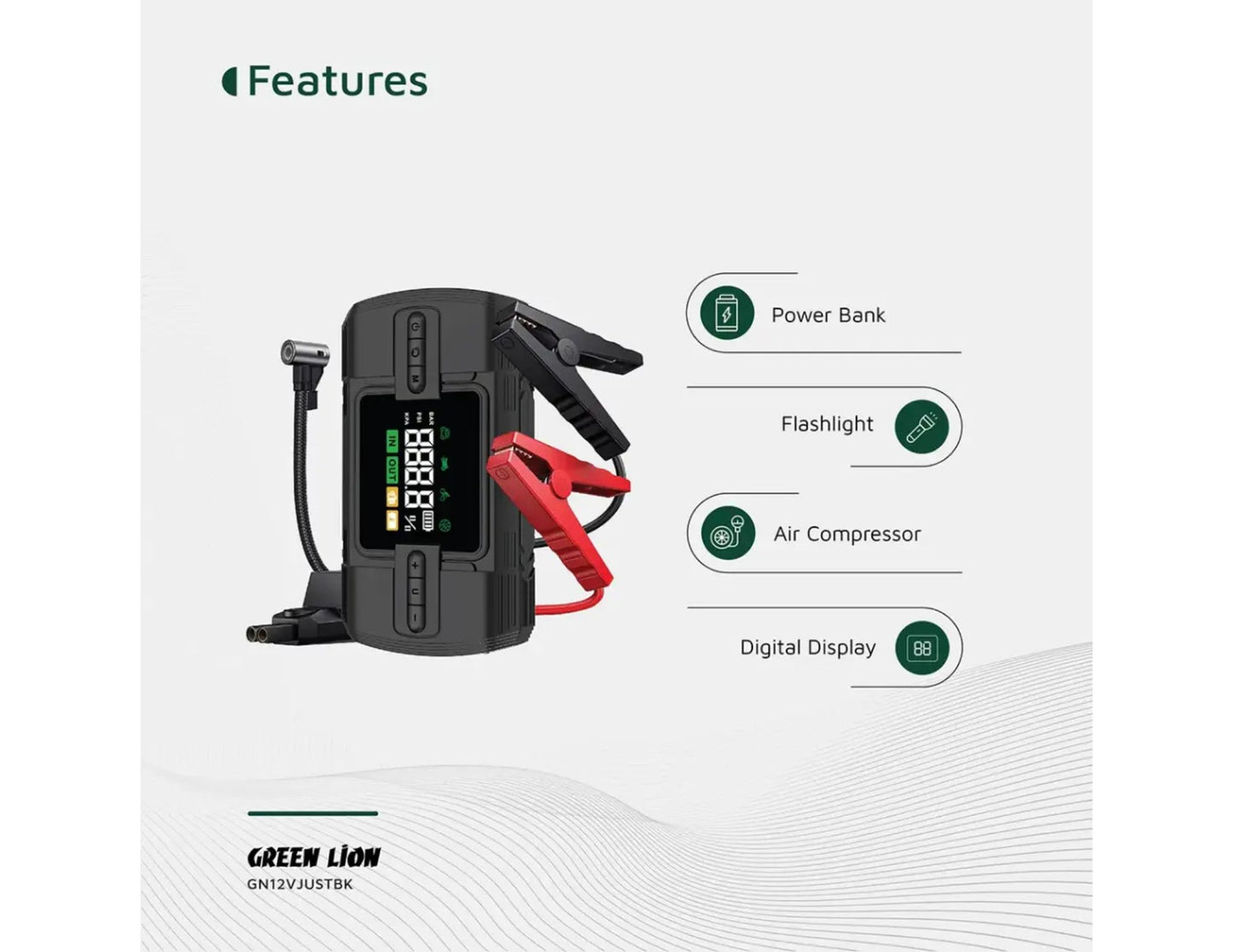 Green Lion 12V jump starter 12000mAh black air compressor Qatar