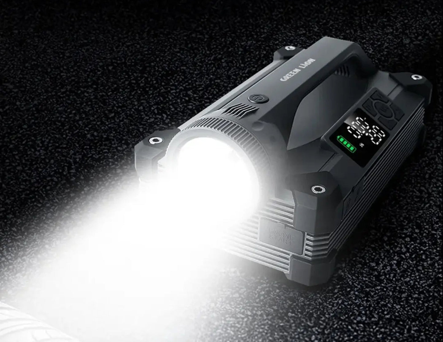 Green Lion JX66 jump starter with tyre inflator flashlight and power bank gray Qatar