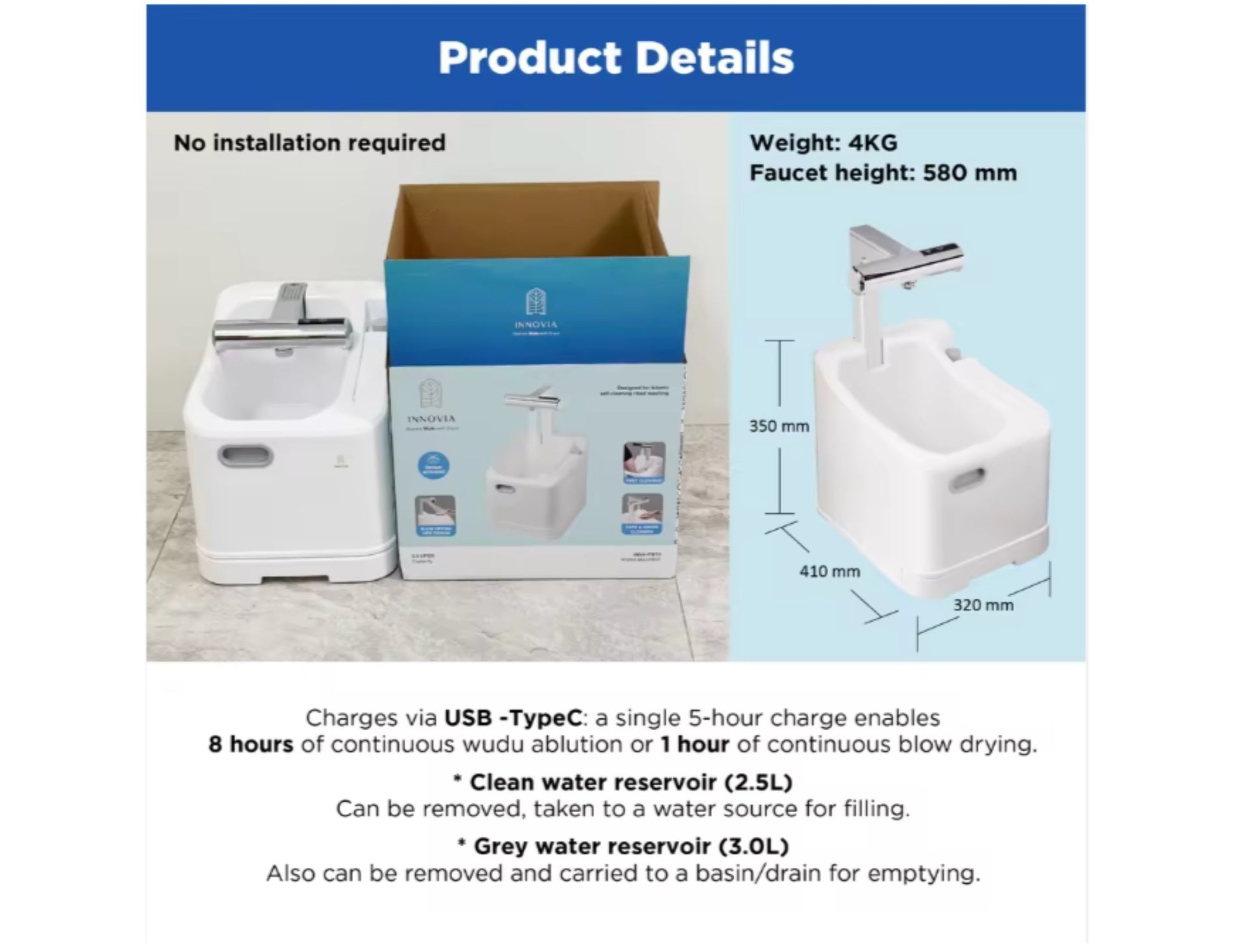 Innovia INNV-PW10 Wudu Machine 2.5L capacity sensor activated with built-in dryer available in Qatar