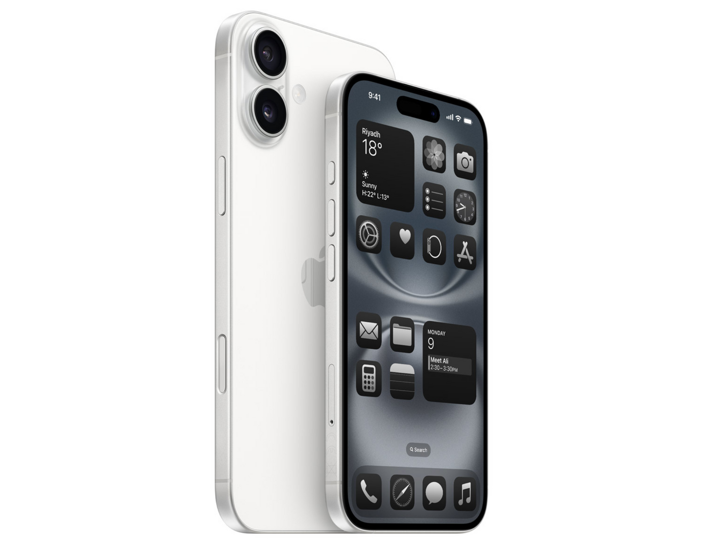 Apple iPhone 16 back and side view in White