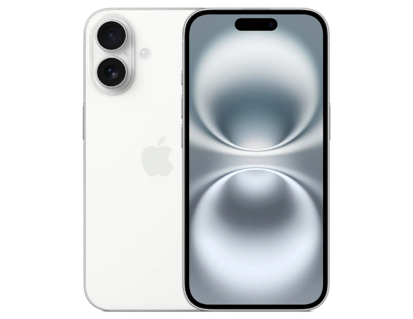 Apple iPhone 16 front and back view in White