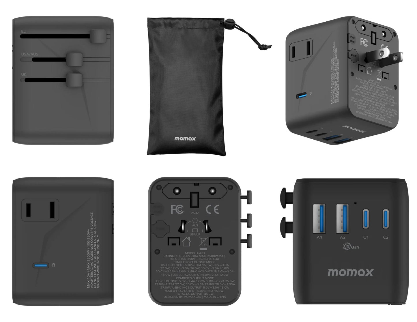 Momax 1-World² 45W 5-Port Dual AC Travel Adapter with universal plugs for global travel Qatar