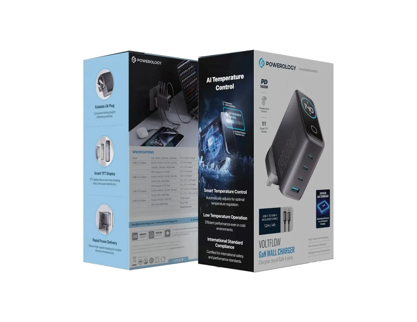 Powerology Voltflow 140W GaN wall charger black UK plug Qatar
