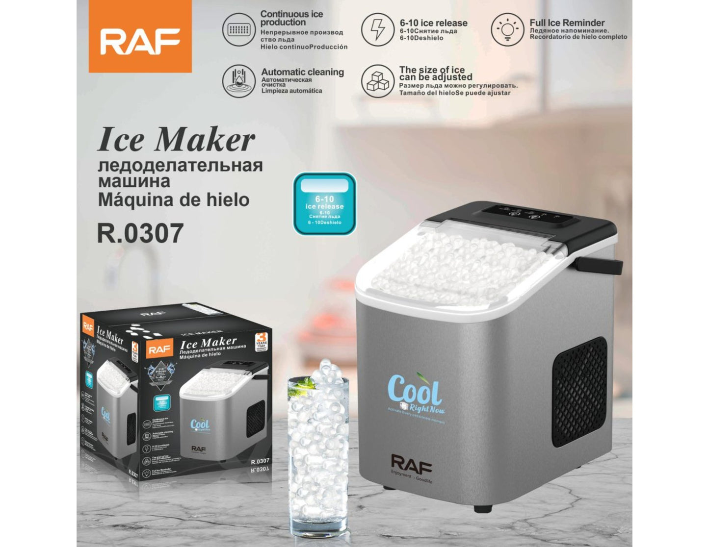 RAF R.0307 10kg Automatic Stainless Steel Ice Maker available in Qatar
