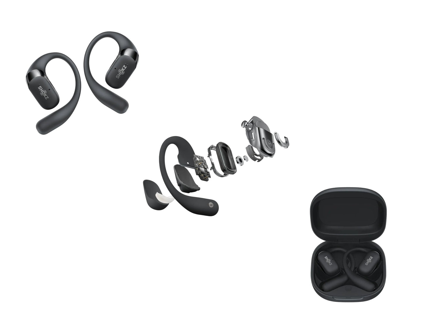 Shokz OpenFit 2+ open-ear true wireless earbuds with Dolby Audio and secure fit.