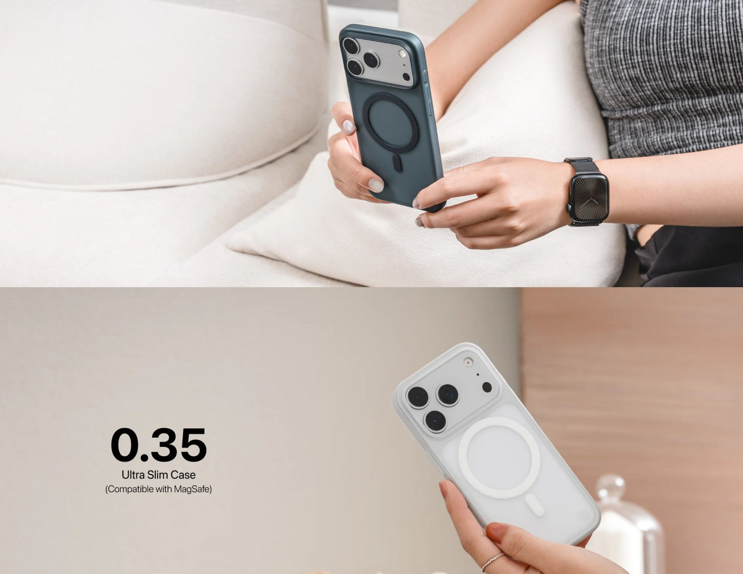 SwitchEasy 0.35 M O-Ring Ultra Slim MagSafe case for iPhone 17 Series, ultra-thin clear design with O-Ring magnetic support, anti-fingerprint, at Thabthaba Store Qatar