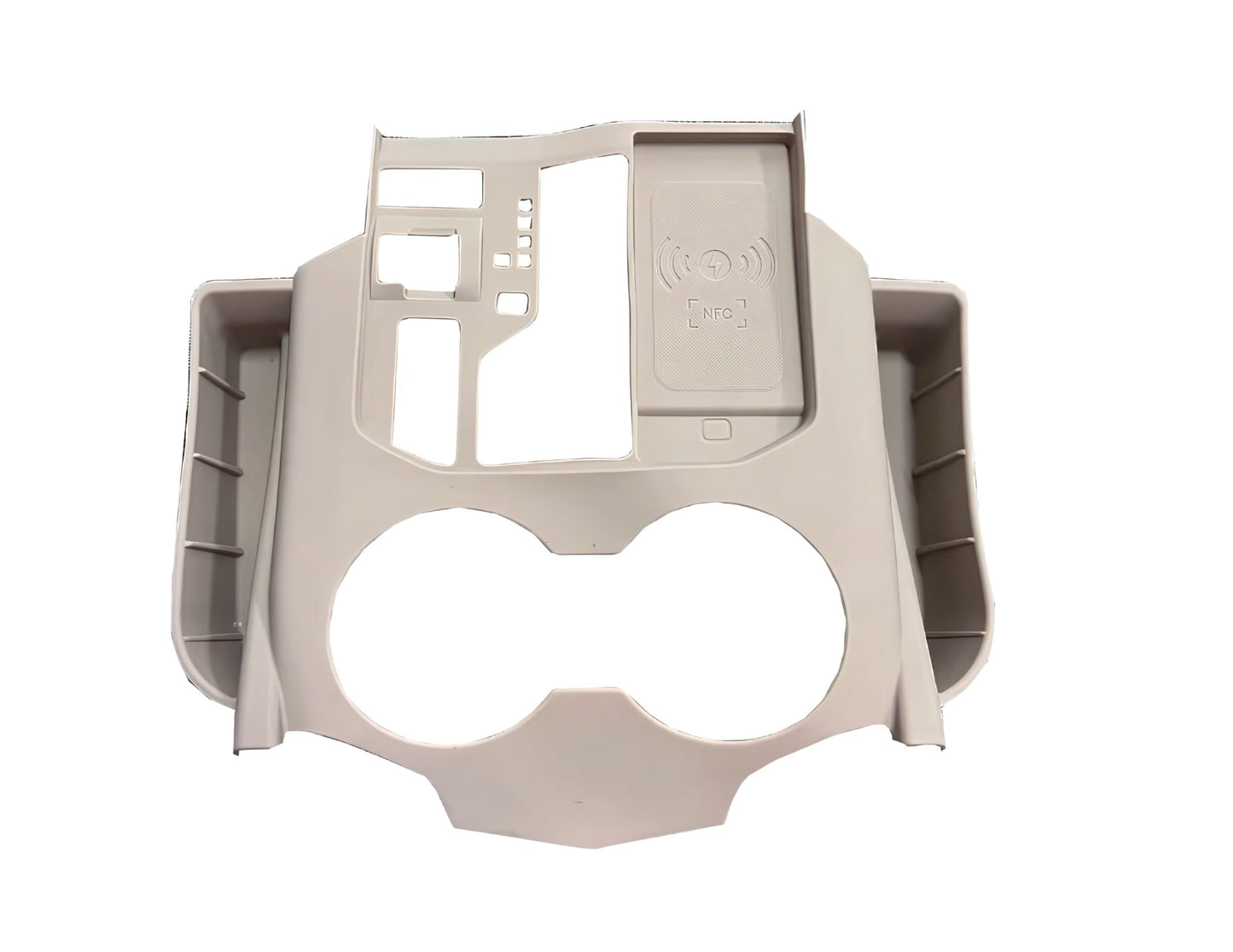 Toyota Land Cruiser LC300 rubber center console organizer tray in beige.