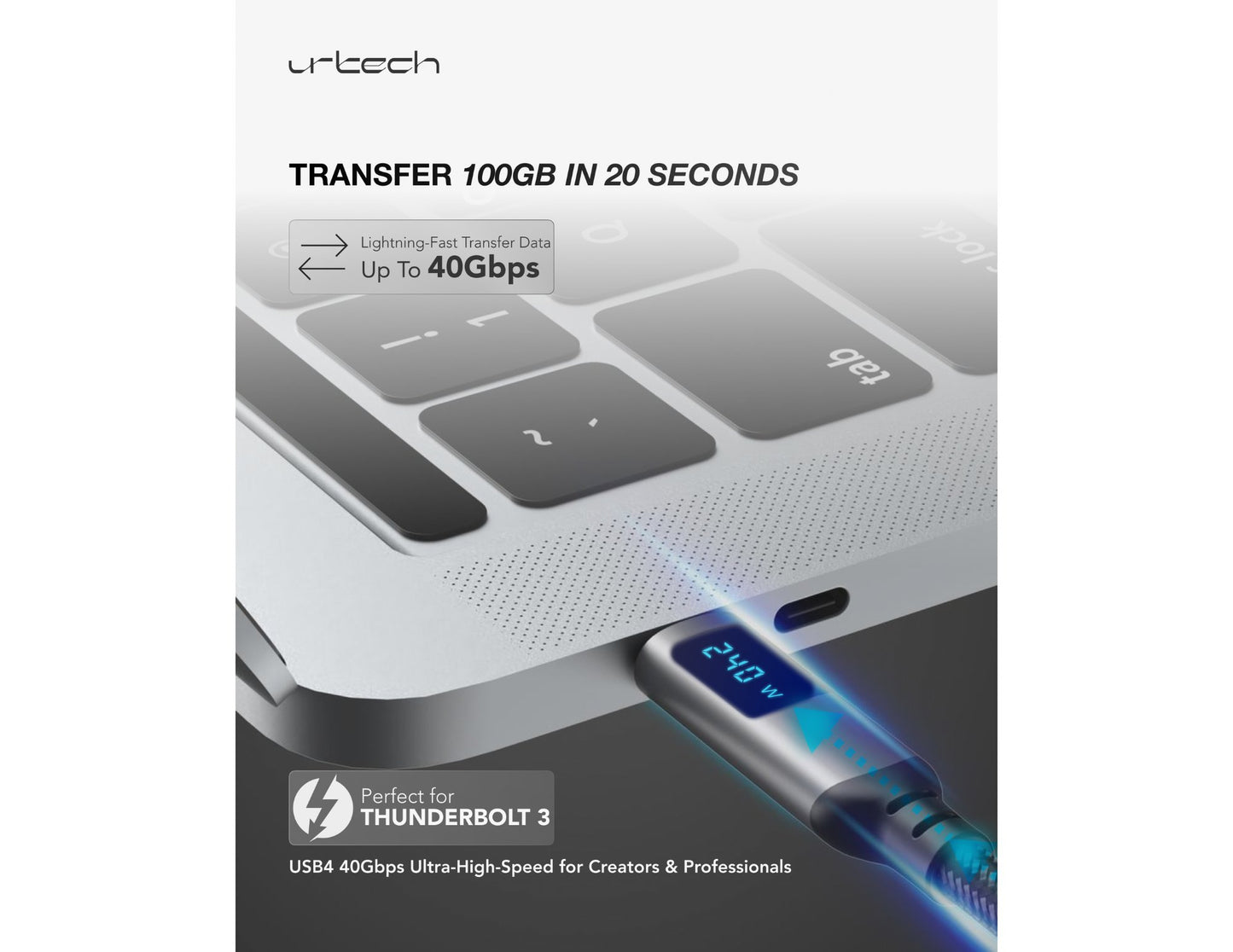 UrTech 240W 40Gbps 8K USB-C USB4 cable with LED power display 1m PVC jacket Qatar