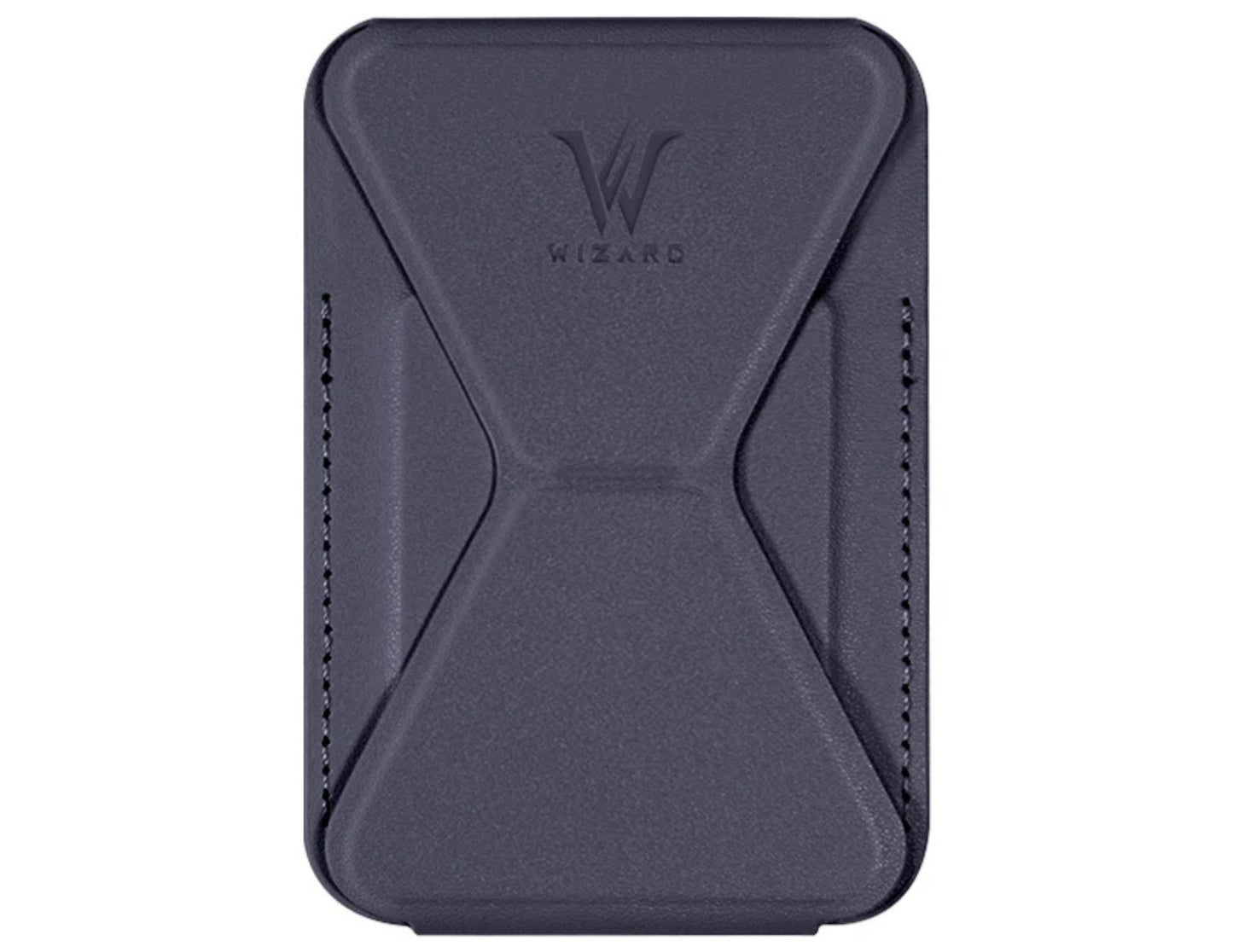 Wizard ARCO Card Case MagSafe wallet stand, premium leather, magnetic attach, holds cards, adjustable stand, shown in use with iPhone, at Thabthaba Store Qatar